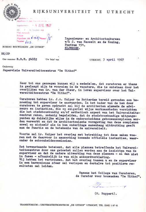 Commisioning J.A. Kuiper supervision De Uithof 1967